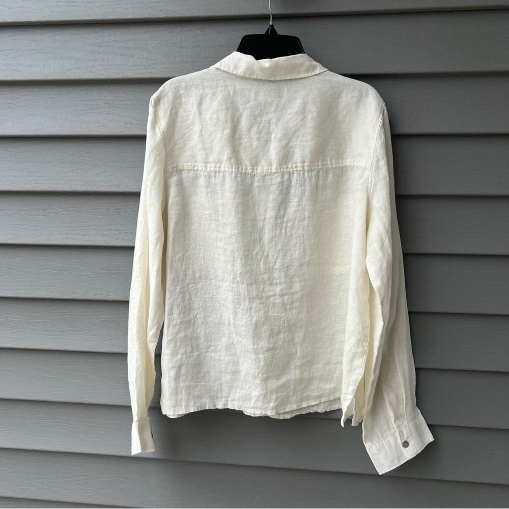 Rachel Zoe Linen Button Down Shirt Women’s Medium Off-White Long Sleeve Coastal - Picture 4 of 9